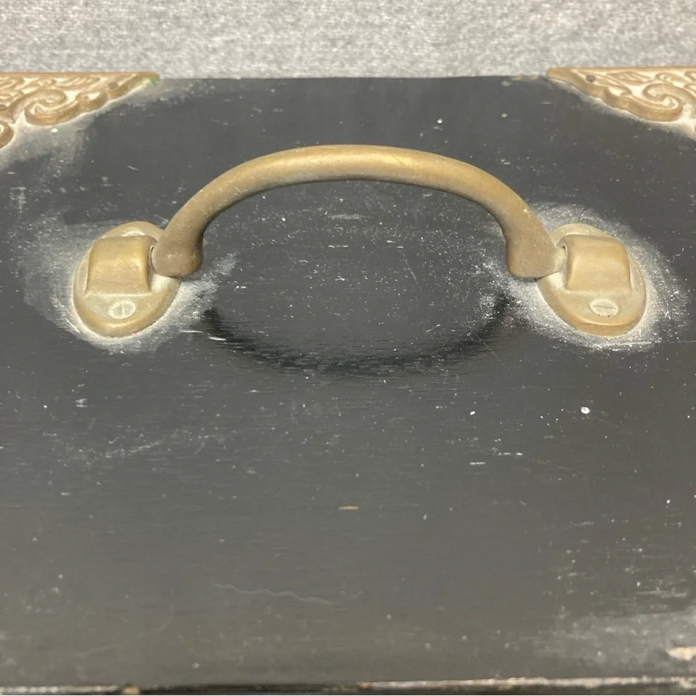 Vintage Japanese Tansu Jewelry Chest Box 4 Lined Drawers Antique Brass Hardware
